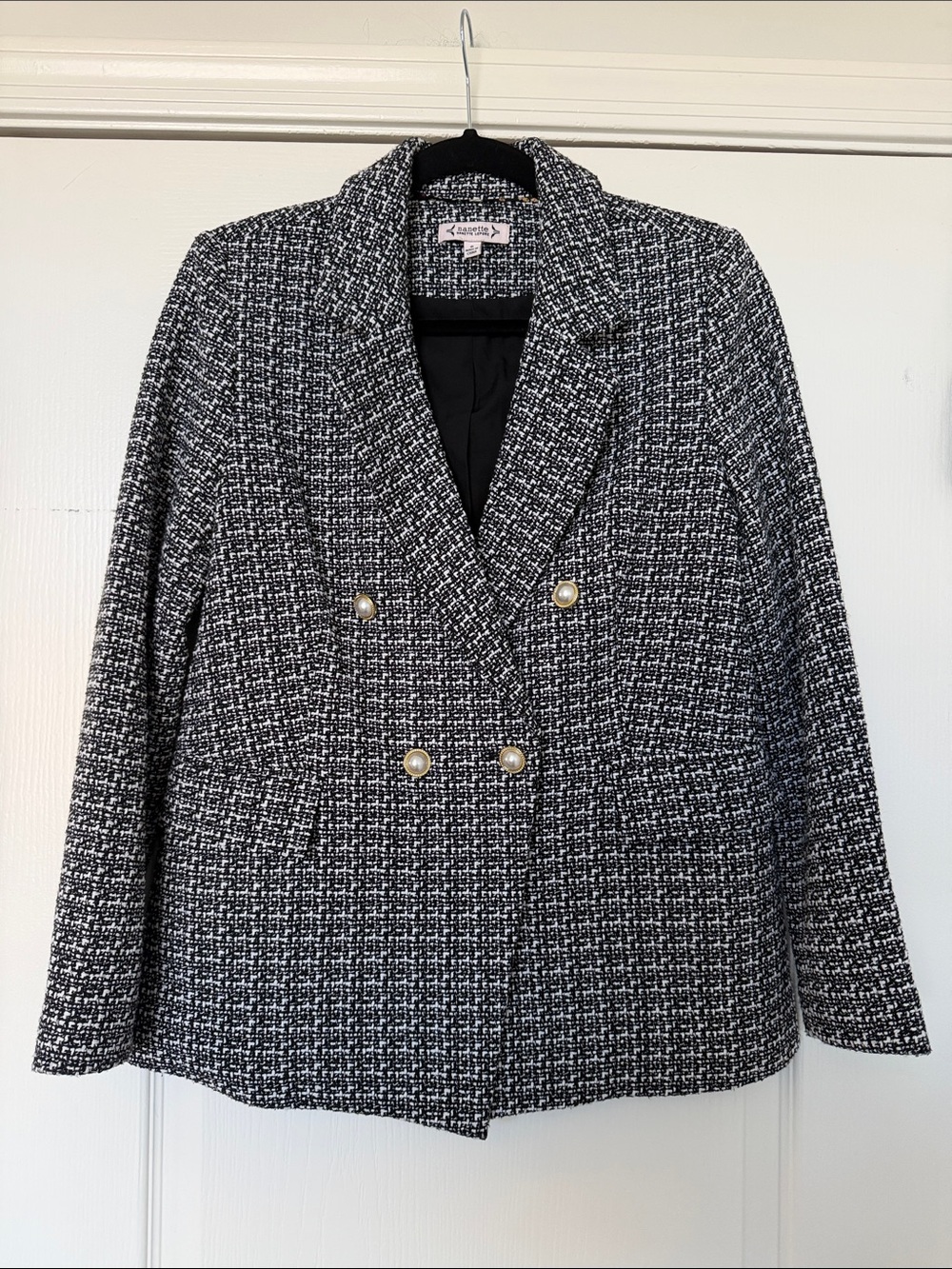 Nannette Black and White Tweed Double-Breasted Blazer in size 8